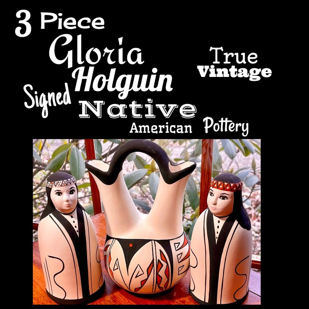 ▪️VTG▪️3 Piece Signed Gloria Holguin Pueblo Native American Pottery